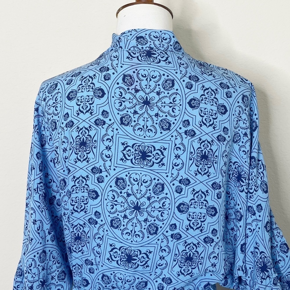 Ruby Ribbon Ruffle Wrap Blue Floral Top - Picture 9 of 13